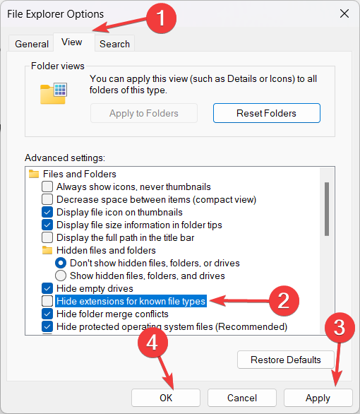 Folder options - change file type windows 10